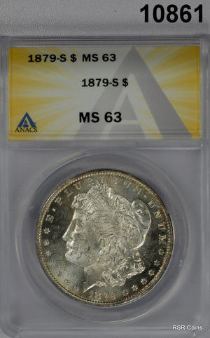 1879 S MORGAN SILVER DOLLAR ANACS CERTIFIED MS63 FLASHY CAMEO 2 SIDES!! #10861