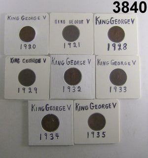 CANADA KING GEORGE V LOT 8 CENTS 1920,21,28,29,32,33,34,35 VF-AU!  #3840