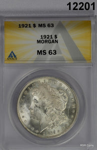 1921 MORGAN SILVER DOLLAR ANACS CERTIFIED MS63 FROSTY! NICE! #12201