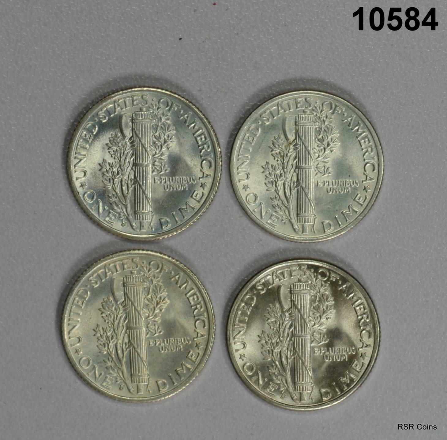 4 COIN MERCURY DIME SET: 1936, 1937 S, 1939 S, 40 D CHOICE BU+ 1 FSB #10584