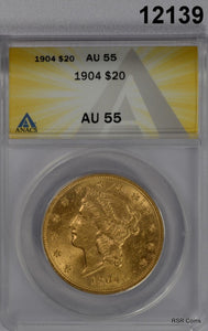 1904 $20 GOLD LIBERTY ANACS CERTIFIED AU55 LOOKS BETTER! #12139