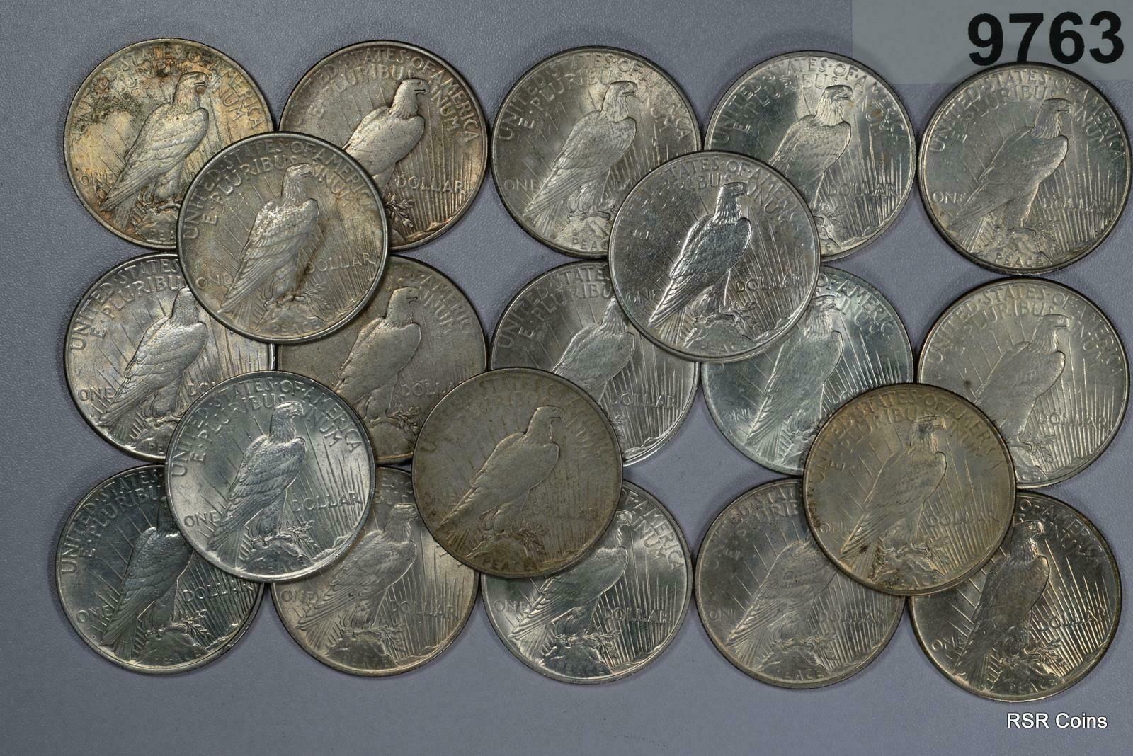 ROLL OF 20 PEACE SILVER DOLLARS FEW VF MOST COINS ARE XF TO AU++ !! #9763