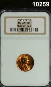 1955 S LINCOLN CENT NGC CERTIFIED MS66 RD SUNSET RED! #10259