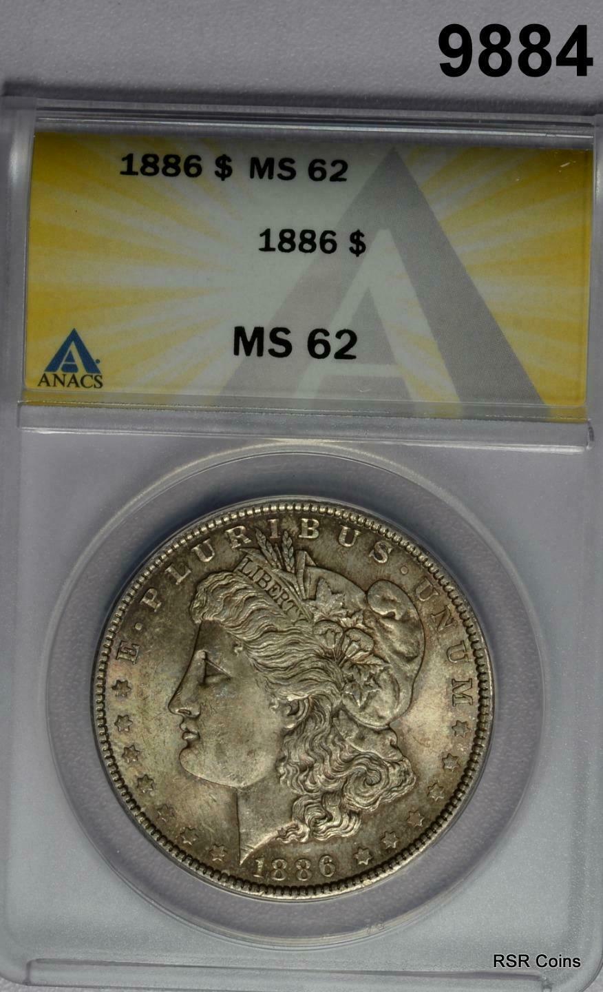 1886 MORGAN SILVER DOLLAR RAINBOW TONED! ANACS CERTIFIED MS62 #9884