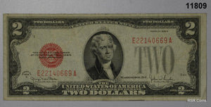 1928 G $2 US NOTE RED SEAL FINE #11809
