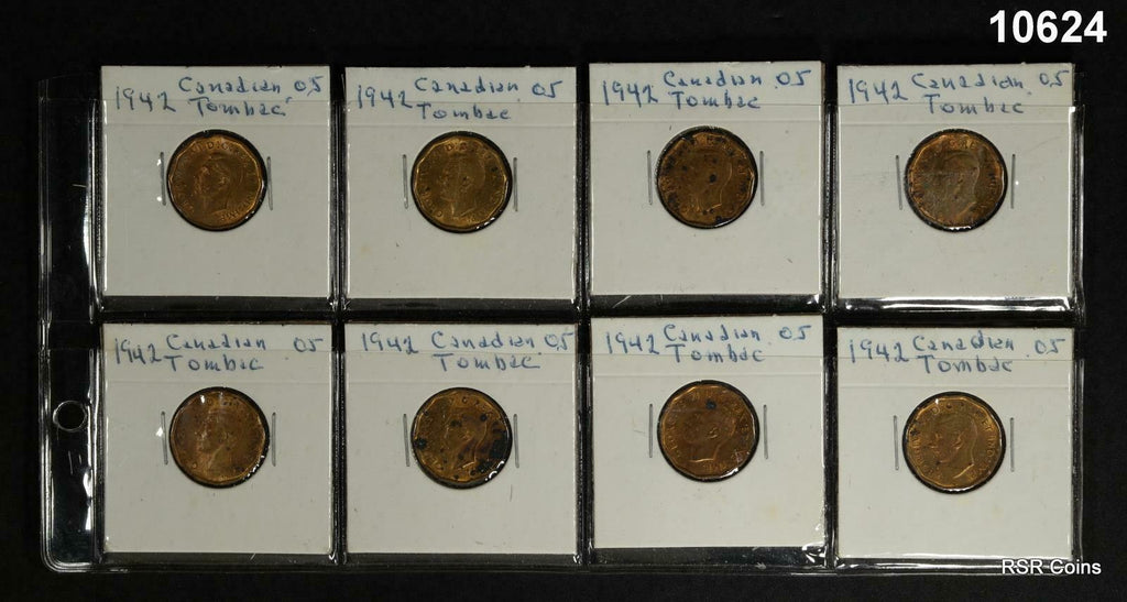 CANADA LOT OF 8- 1942 TOMBAC NICKELS XF- UNCIRCULATED CORRODED #10624