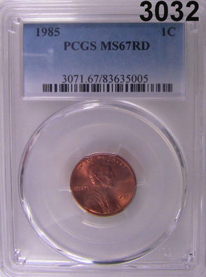 1985 PCGS CERTIFIED MS 67 RD LINCOLN  PENNY! FLASHY LUSTER #3032
