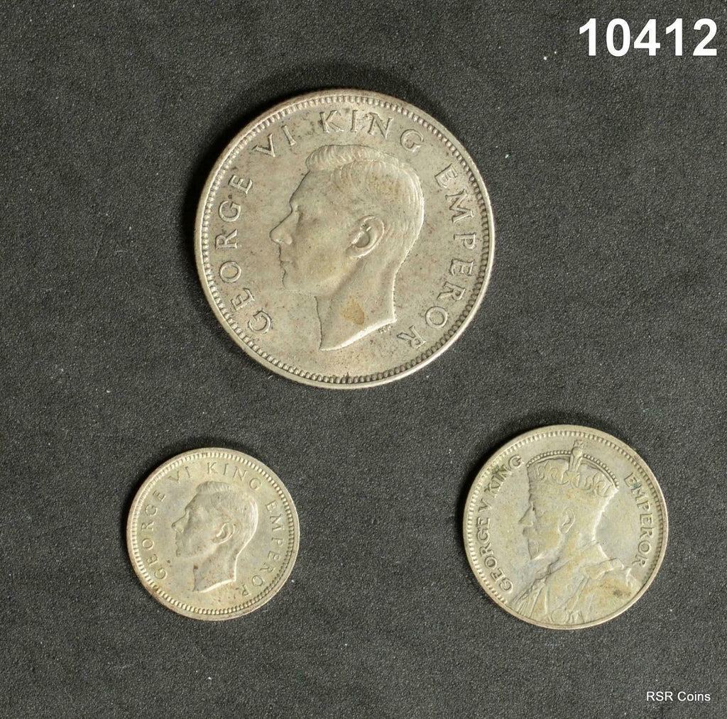 NEW ZEALAND 3 PENCE 1944 6 PENCE 1934 1 FLORIN 1943 3 COIN LOT! #10412