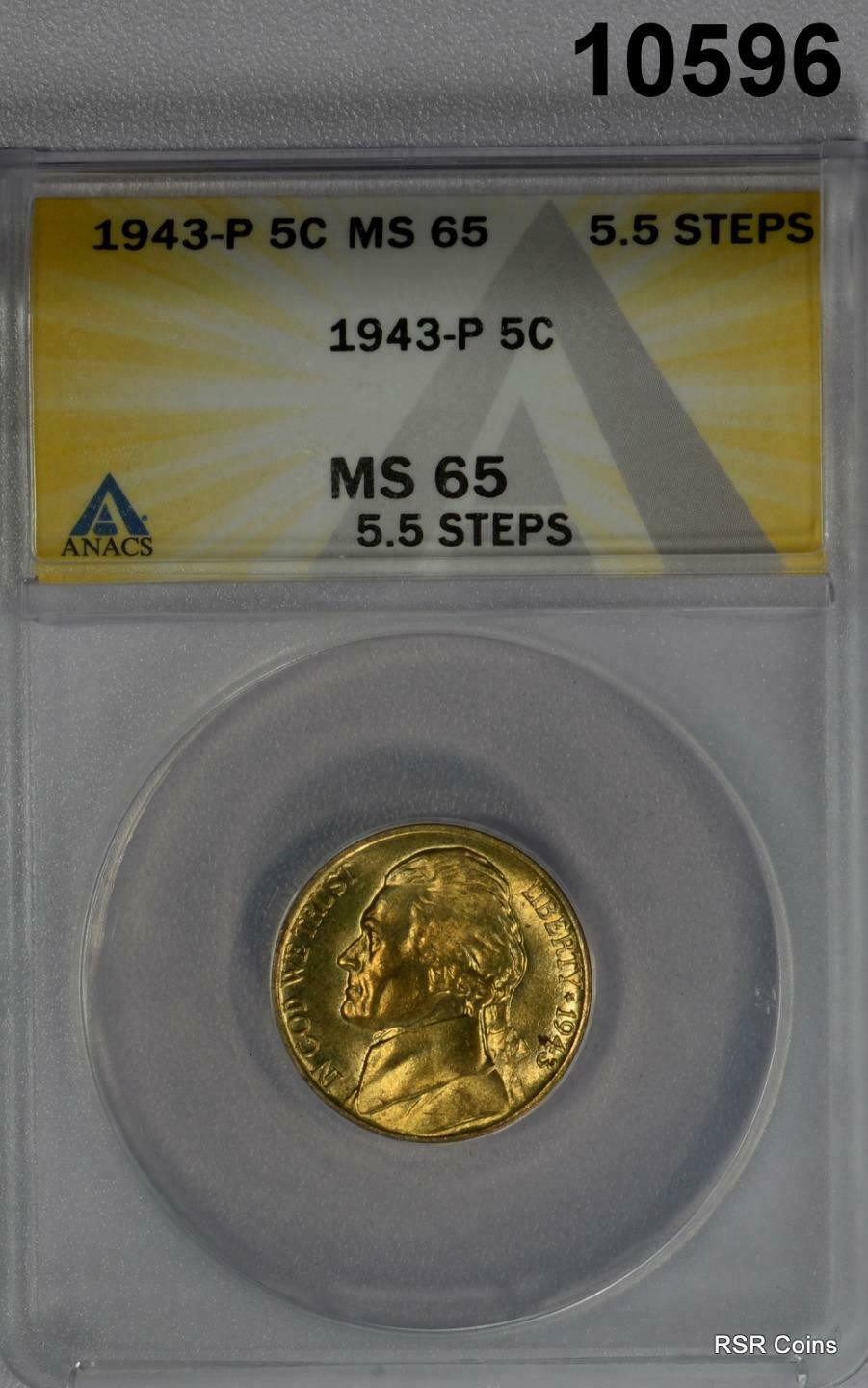 1943 P SILVER JEFFERSON NICKEL ANACS CERTIFIED MS65 5.5 STEPS GOLDEN WOW! #10596