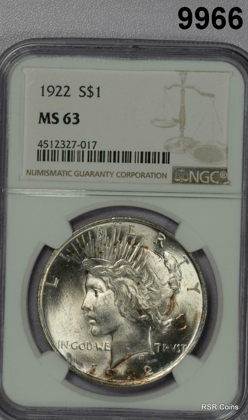 1922 PEACE SILVER DOLLAR NGC CERTIFIED MS63 NICE! #9966