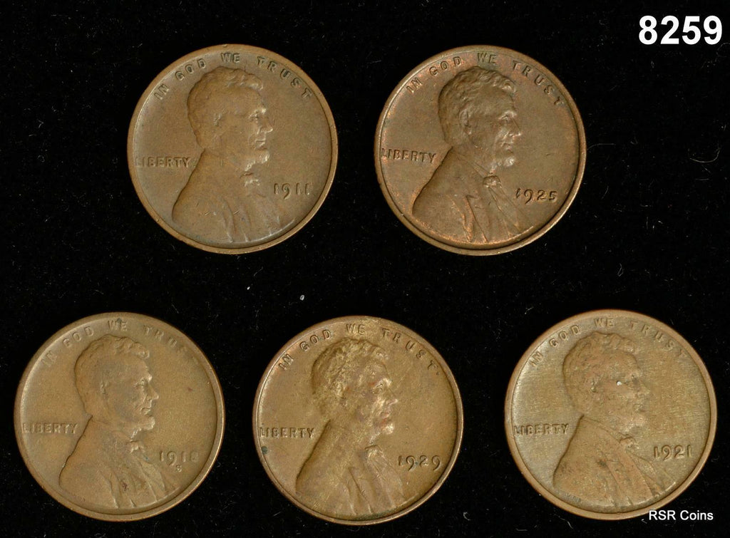 LINCOLN CENTS: 1921 XF+, 18S F, 25P AU, 11P VG, 29P XF #8259