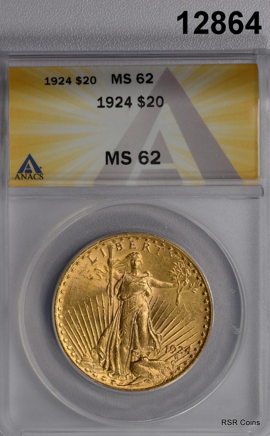 1924 ST. GAUDENS $20 DOUBLE EAGLE GOLD ANACS CERTIFIED MS62 LOOKS BETTER! #12864