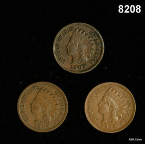 1909 VG, 1908 VF, 1898 VF INDIAN HEAD CENTS #8208