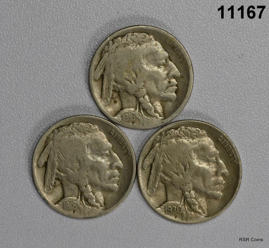 BUFFALO NICKEL 3 COIN LOT: 1930S (XF), 1918 (F), 1916 (F) #11167