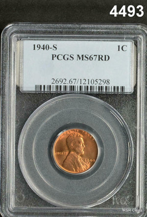 1940 S LINCOLN CENT PCGS CERTIFIED MS67RD  FULL RED GEM! #4493