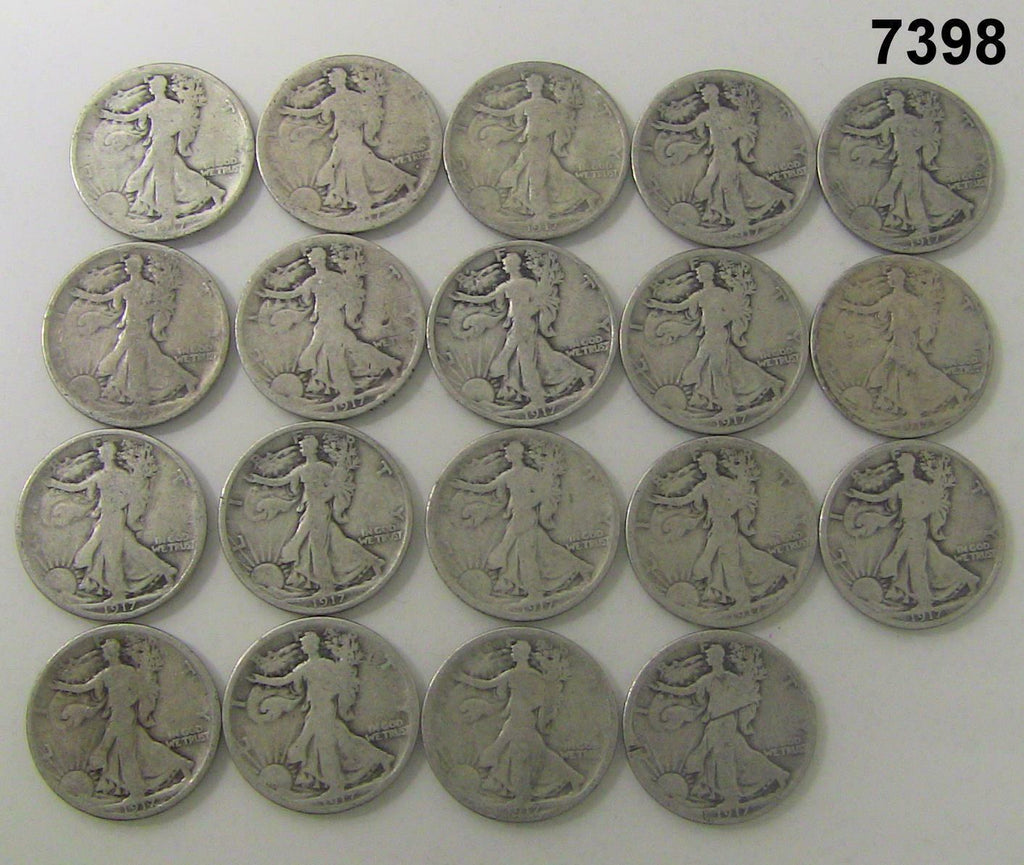 1917 LOT OF 19 EARLY WALKING LIBERTY HALVES 90% SILVER ONE 1917 D OBVERSE! #7398