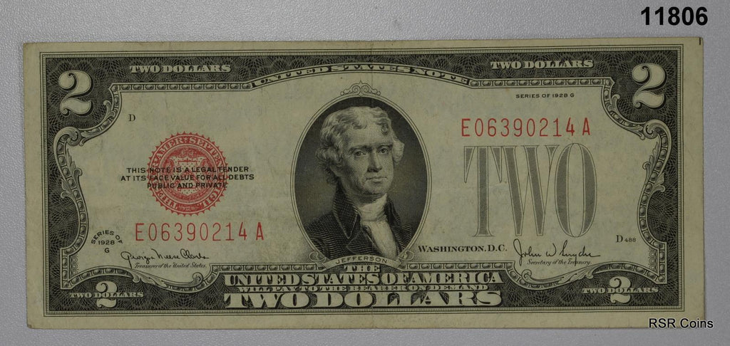 1928 G US NOTE $2 RED SEAL VF+ NICE! #11806