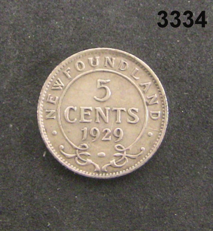 1924 FIVE CENT NEWFOUNDLAND SILVER COIN AU #3334