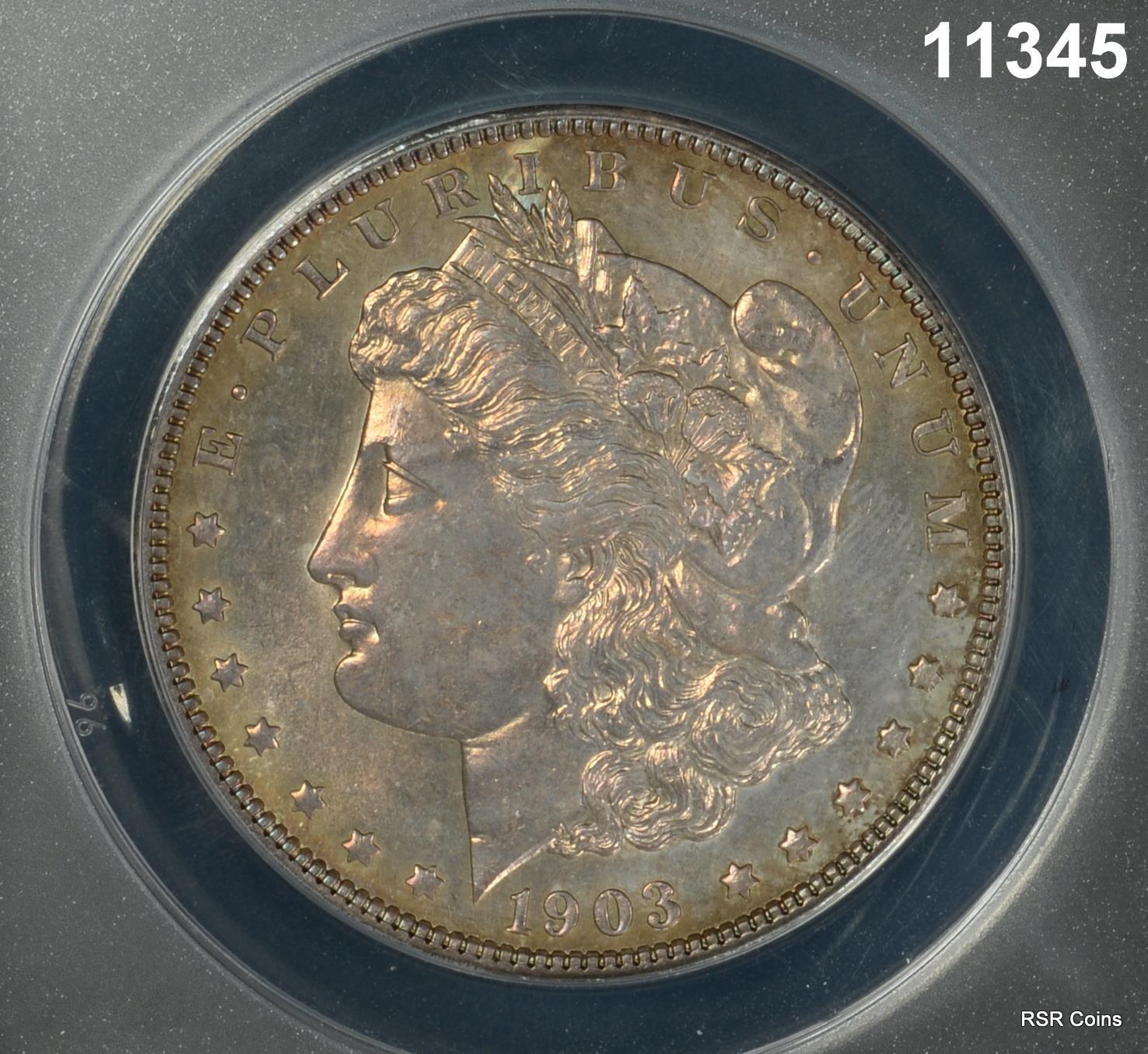 1903 MORGAN SILVER DOLLAR ANACS CERTIFIED MS63 GOLDEN COLOR LOOKS P-L! #11345