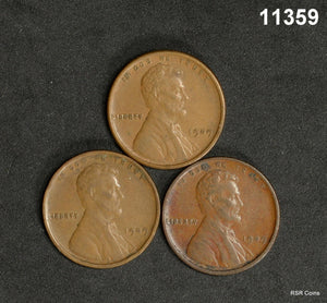 LOT OF 3 LINCOLN CENTS: 1909 VDB XF-AU!! #11359
