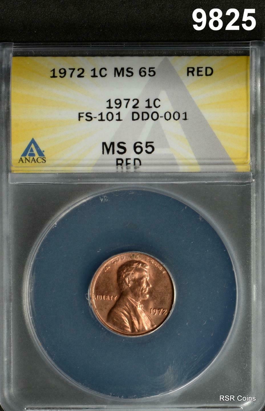 1972 LINCOLN CENT DOUBLE DIE OBVERSE ANACS CERTIFIED MS65 RED! WOW!! #9825