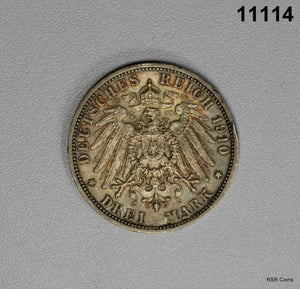 1910 GERMANY 3 MARK SILVER B.U. #11114