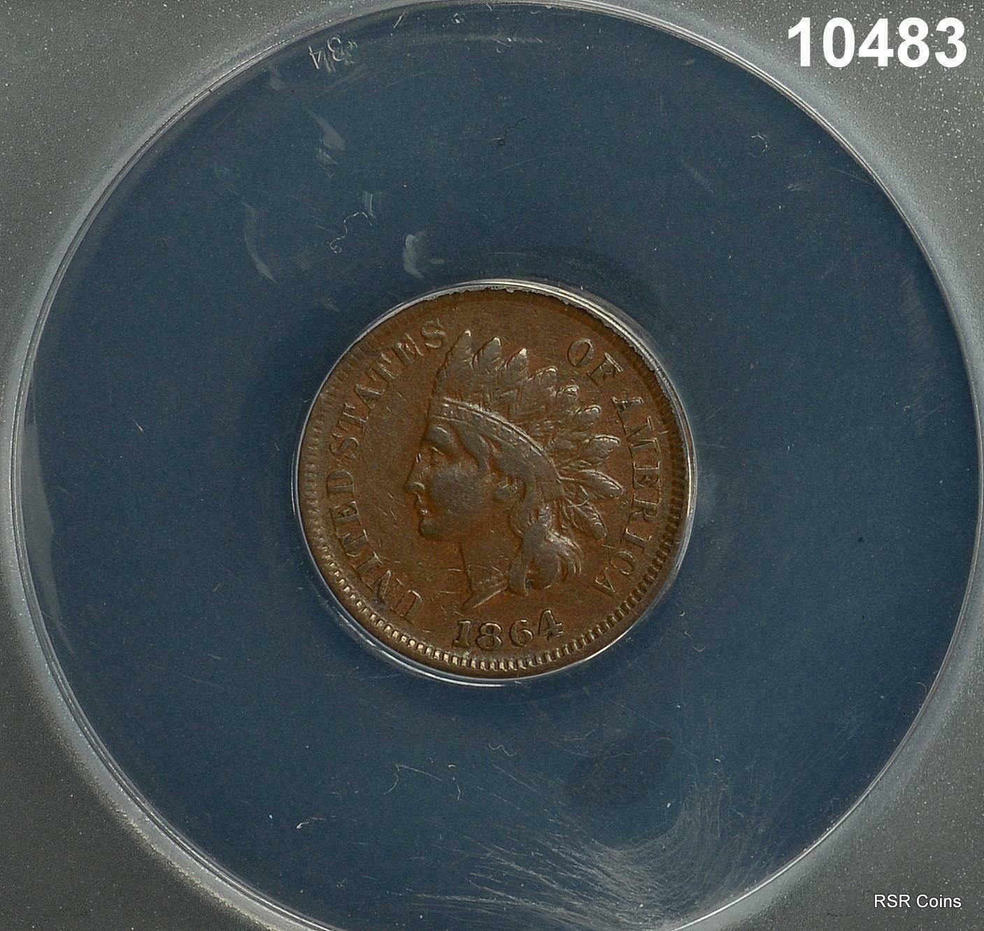 1864 INDIAN CENT WITH L ANACS CERTIFIED VF30 SCARCE!! #10483