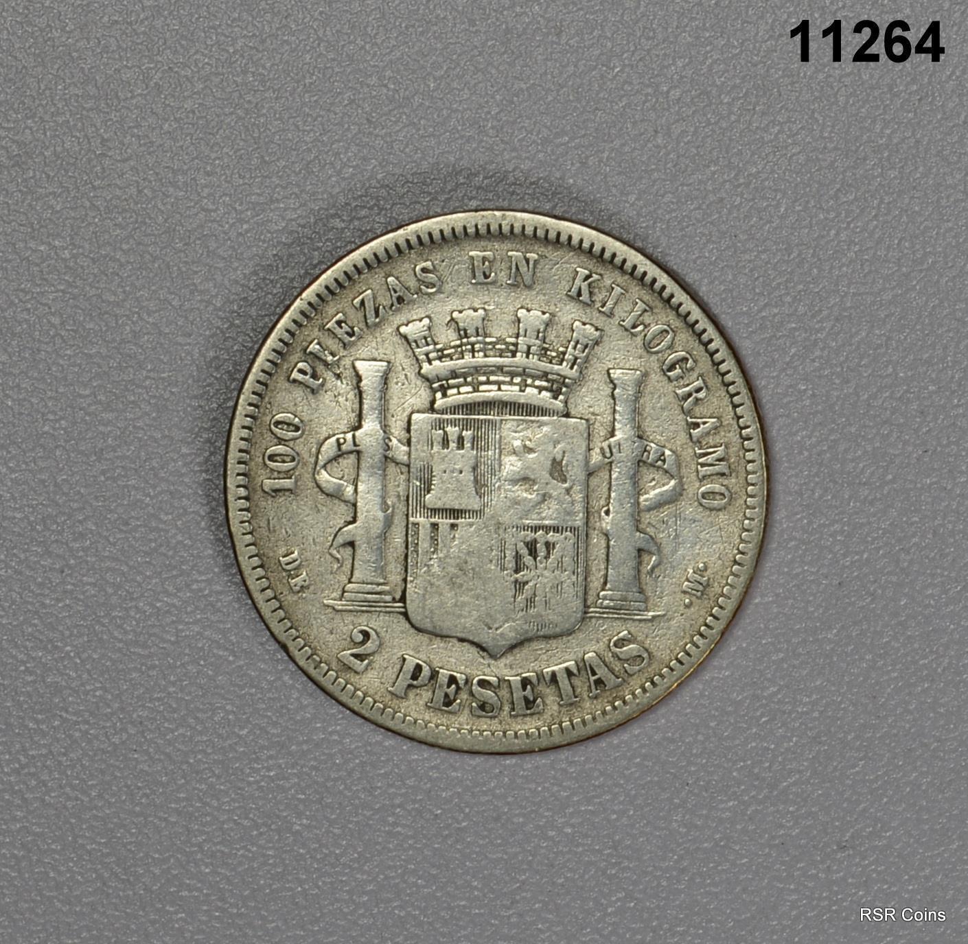 1870 SPAIN 2 PESETA SILVER SCARCE COIN! #11264