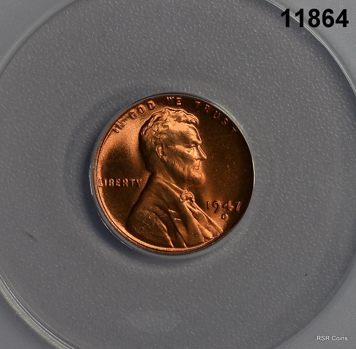 1947 D LINCOLN CENT ANACS CERTIFIED MS66 RD! FINE RED! #11864