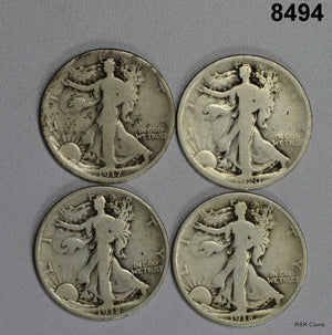 LOT OF 4 WALKING LIBERTY HALVES EARLY DATES: 1920, 17, 18, 18S GOOD-VG #8494