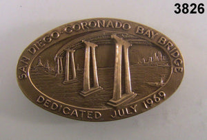 SAN DIEGO CORONADO BAY BRIDGE JULY 1969 MEDALLIC ART OVAL BRONZE MEDAL  #3906