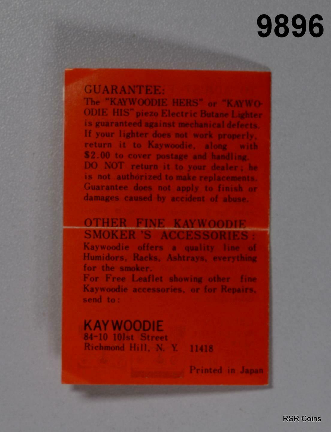 KAYWOODIE HIS ELECTRIC BUTANE LIGHTER NO FLINT, WICK, BATTERY! #9896
