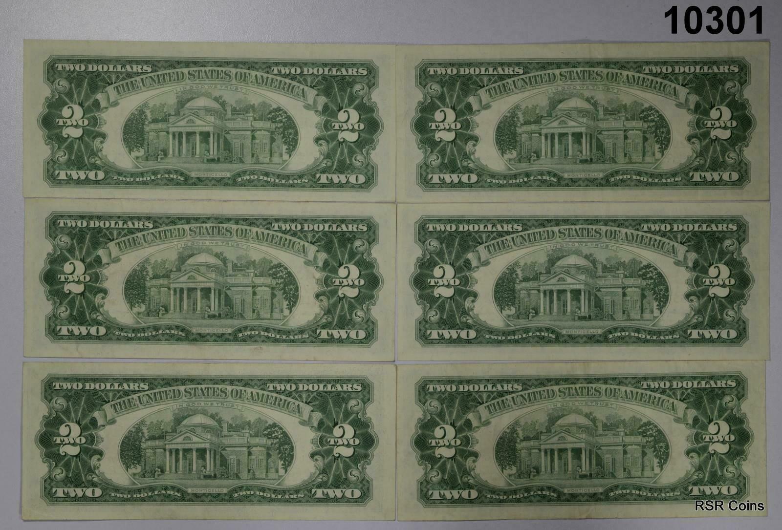 LOT (6) 1963 RED SEAL VF+ TO XF+ US NOTES! #10301