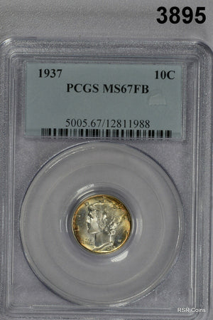 1937 MERCURY DIME PCGS CERTIFIED MS67FB RAINBOW TONED OBVERSE AND REVERSE #3895