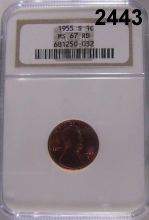 1955 S NGC CERTIFIED MS 67 RD LINCOLN WHEAT SUNSET RED COLOR! #2423