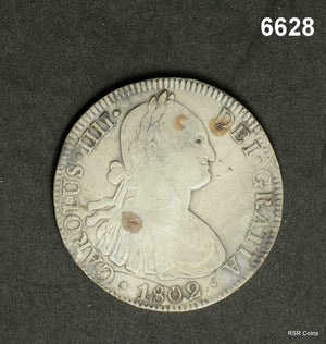 1802 SPAIN CAROLUS IIII SILVER 8 REALES CLEANED #6628