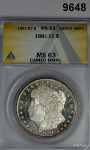 1881 CC MORGAN SILVER DOLLAR ANACS CERTIFIED MS63 CAMEO DMPL MONSTER !! #9648