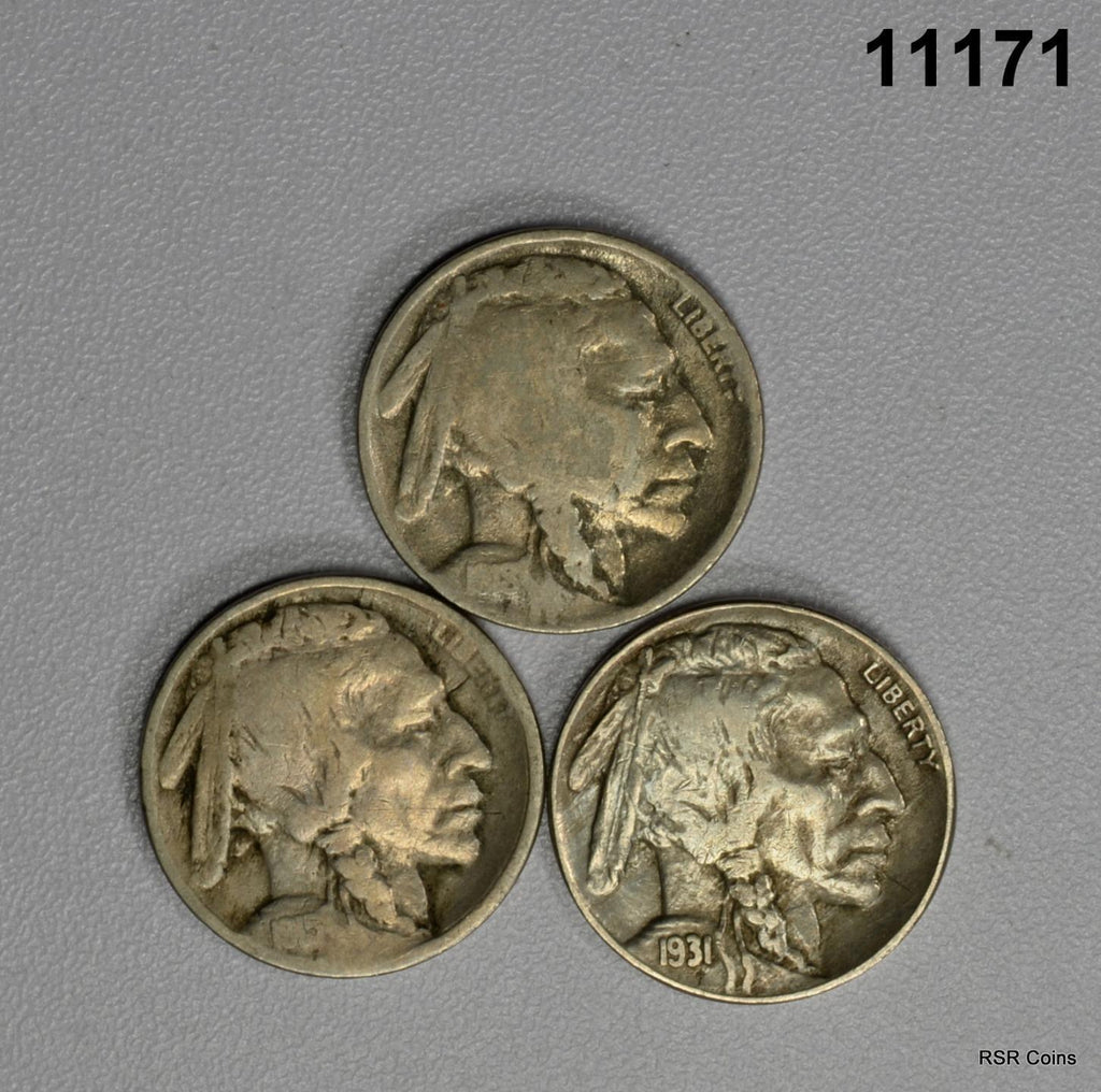 BUFFALO NICKEL 3 COIN LOT: 1918D (G), 1915 (G), 1931S (XF) #11171