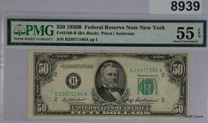 $50 1950 B FEDERAL RESERVE NOTE NEW YORK FR#2109-B PMG CERTIFIED 55 EPQ #8939