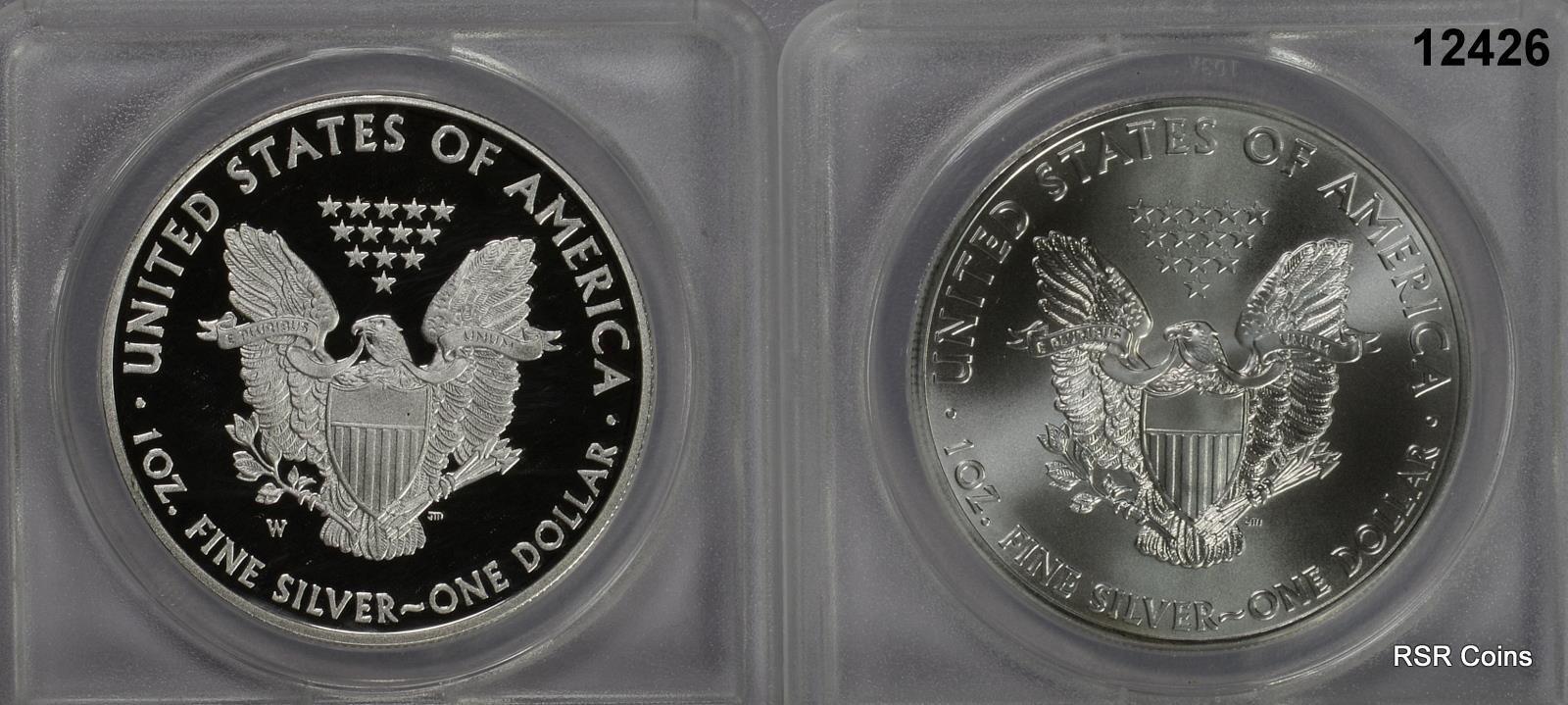 2015 W & P 2 COIN SILVER EAGLE SET ANACS CERTIFIED PR70 & MS70 PERFECT! #12426