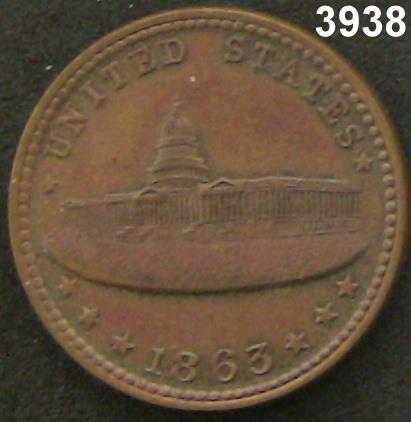 1863 CIVIL WAR TOKEN CAPITAL BUILDING AU ++ !  #3938