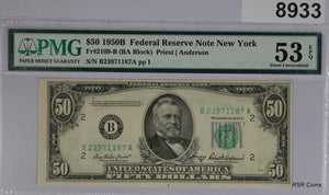 $50 1950 B FEDERAL RESERVE NOTE NEW YORK FR#2109-B PMG CERTIFIED 53 EPQ #8933