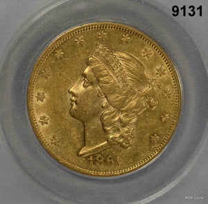 1861 $20 GOLD LIBERTY CIVIL WAR ISSUE! ANACS CERTIFIED AU55 NICE!! #9131