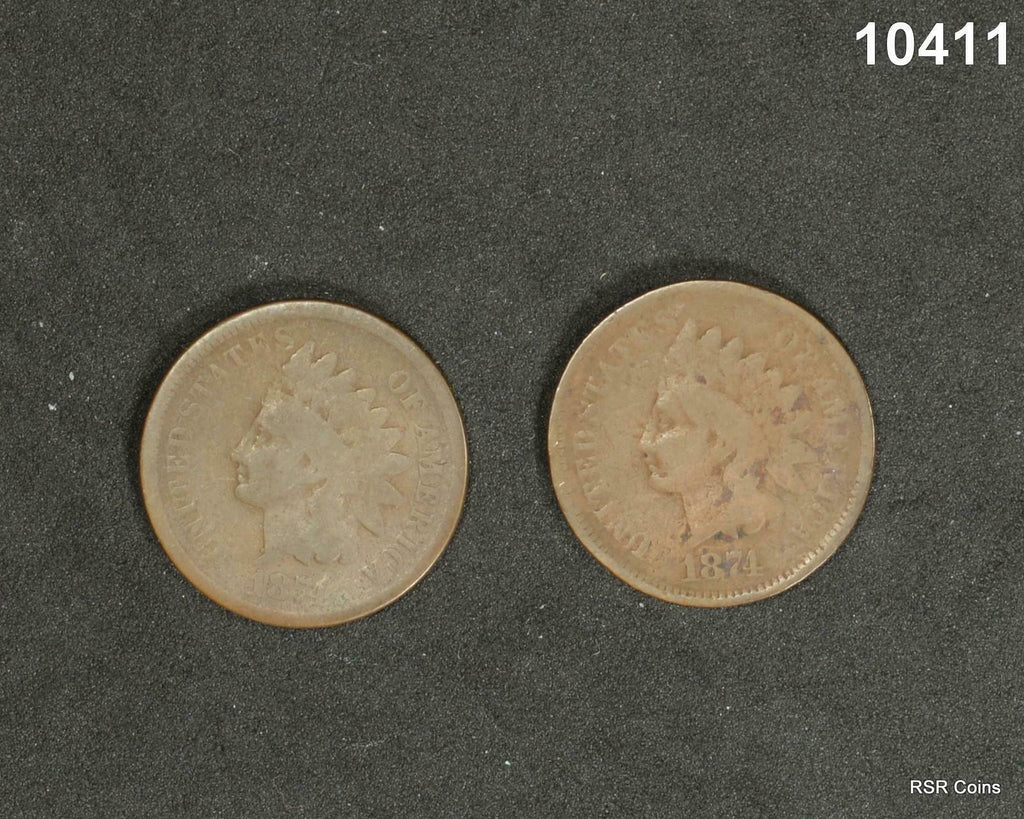 LOT OF 2- 1874 INDIAN HEAD CENTS BOTH GOOD, ONE WITH REVERSE SCRATCHES #10411