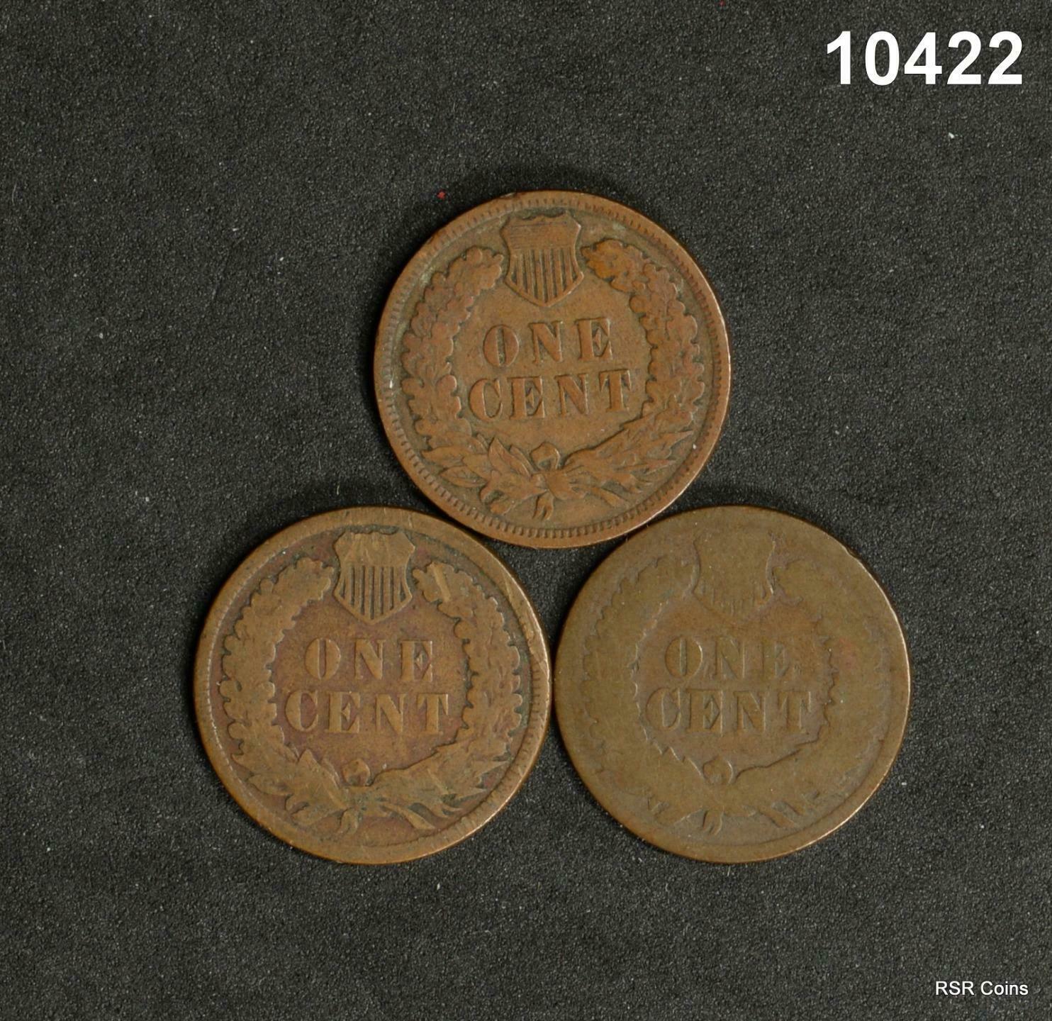 INDIAN HEAD CENTS: 1876 AG DAMAGE, 1909 VG, 1884 VG CORRODED #10422