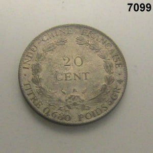1909 FRENCH INOCHINA 20 CENTS RARE DATE SILVER! #7099