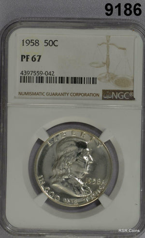 1958 FRANKLIN SILVER HALF NGC CERTIFIED PF67 FLASHY PERFECTION! #9186