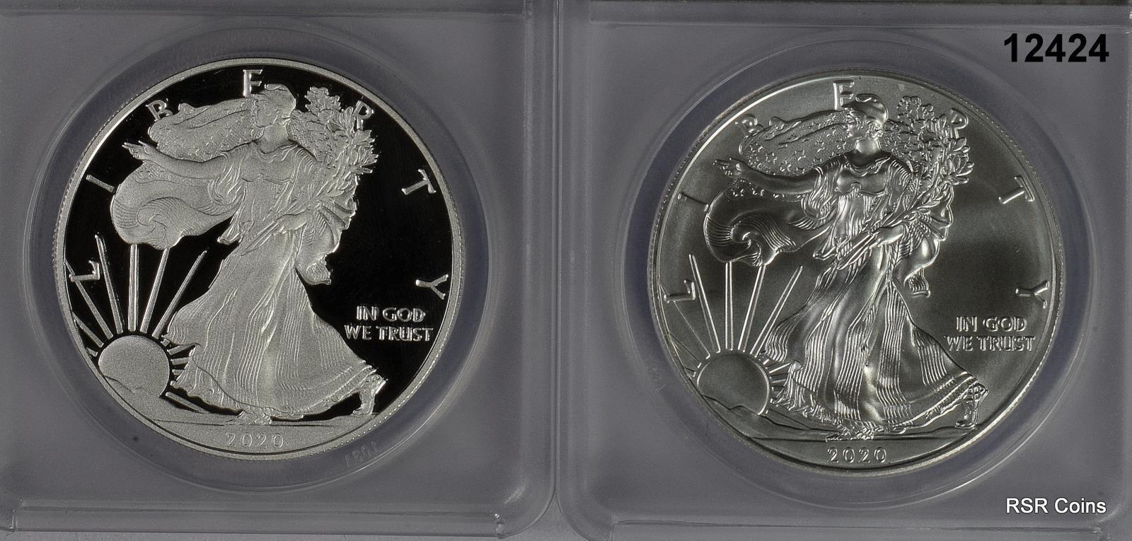 2020 W & P SILVER EAGLE 2 COIN SET ANACS CERTIFIED PR70 & MS70 PERFECT! #12424