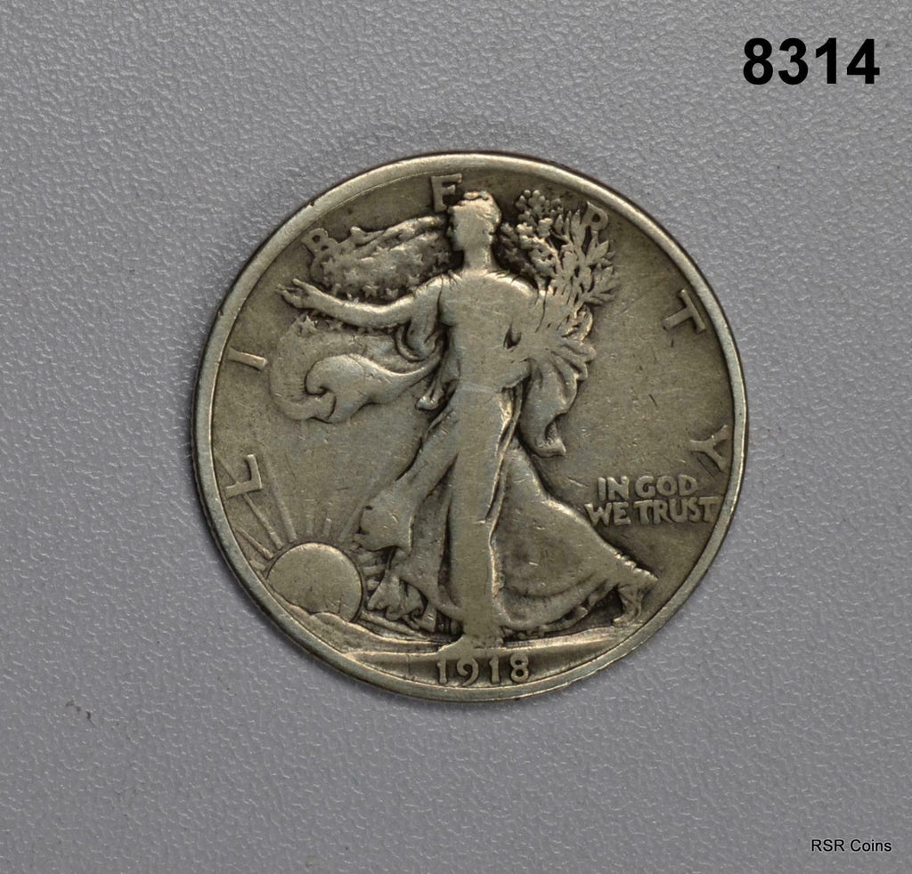 1918 WALKING LIBERTY HALF DOLLAR VF! REVERSE RIM DINGS #8314