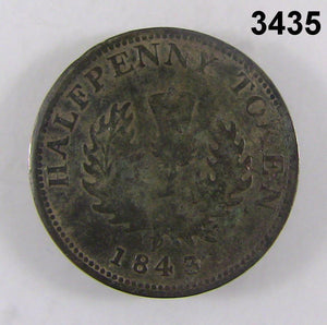 1843 NOVA SCOTIA HALF PENNY TOKEN COPPER! #3435